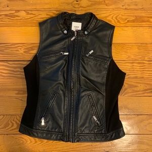 Faux leather sleeveless jacket